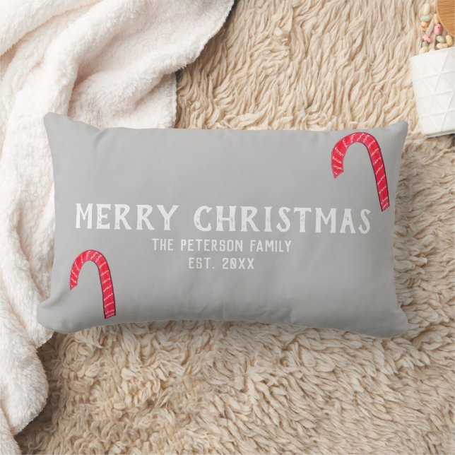 Christmas Joy Candy Canes Family Name Lumbar Lumbar Pillow (Blanket)