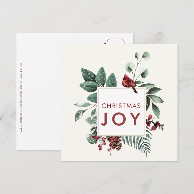 Christmas Joy Cardinal with berries and Bird Stamp (Front/Back)