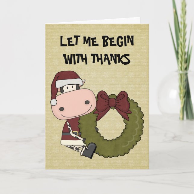 Christmas Joy - Cow Thank You Holiday Card (Front)