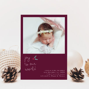 Christmas Joy Cranberry Photo Birth Announcement