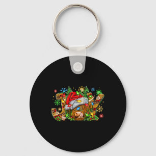 Christmas Joy Cute Highland Cow With Santa Hat Xma Keychain