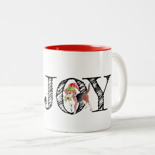 Christmas JOY Dog Holly Hat Festive Holiday Fun Two-Tone Coffee Mug
