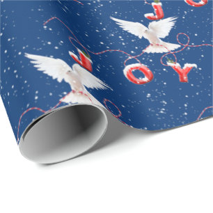 Christmas Joy Dove and Snowflakes Wrapping Paper