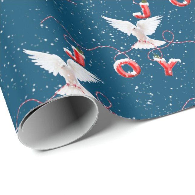 Christmas Joy Dove On Blue Wrapping Paper (Roll Corner)