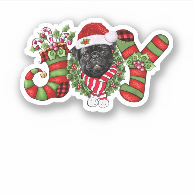 Christmas Joy Dwarf Stocking Black Pug (Front)