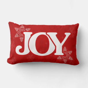 Christmas JOY Elegant Red Snowflake Pattern Lumbar Pillow