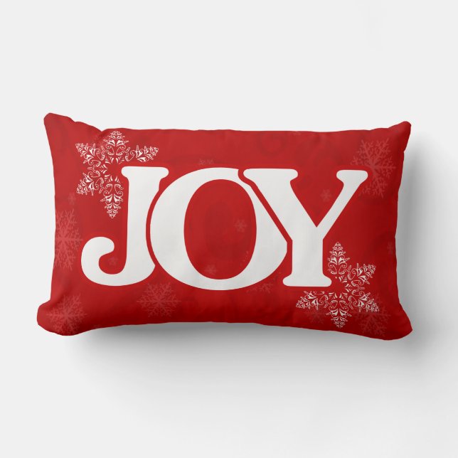 Christmas JOY Elegant Red Snowflake Pattern Lumbar Pillow (Front)