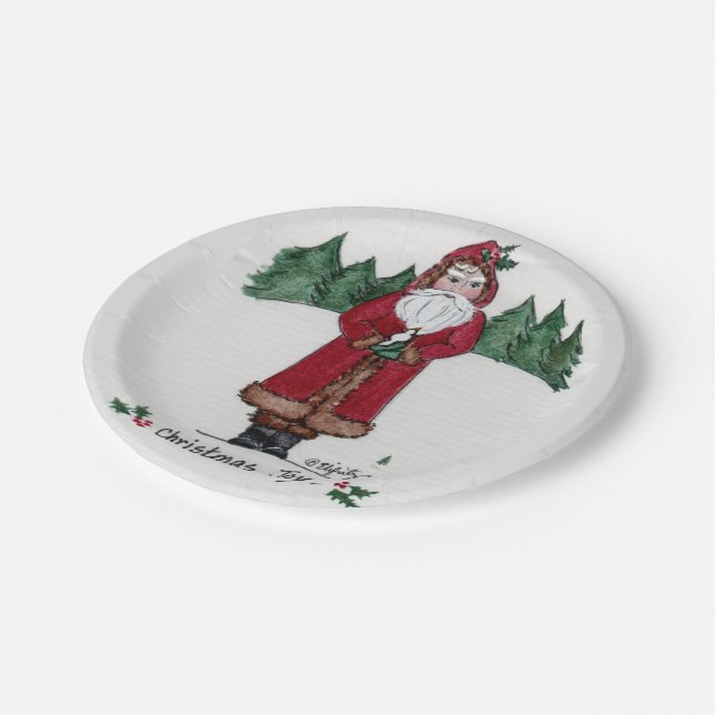 "Christmas Joy" Father Christmas and White Dove  Paper Plate (Angled)