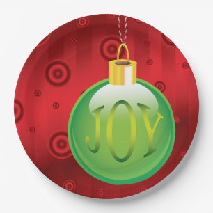 Christmas Joy Green Ornament Holiday Red Xmas Paper Plate