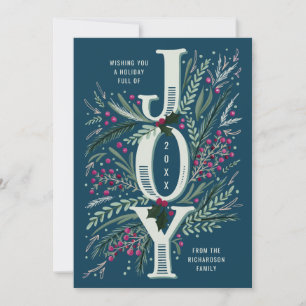 Christmas Joy Hand Drawn Foliage in Navy Blue Holiday Card