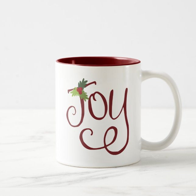 Christmas Joy Hand-Lettered Script Typography Two-Tone Coffee Mug (Right)