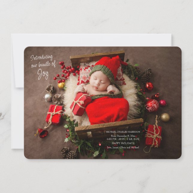 Christmas Joy Holiday Birth Announcement (Front)