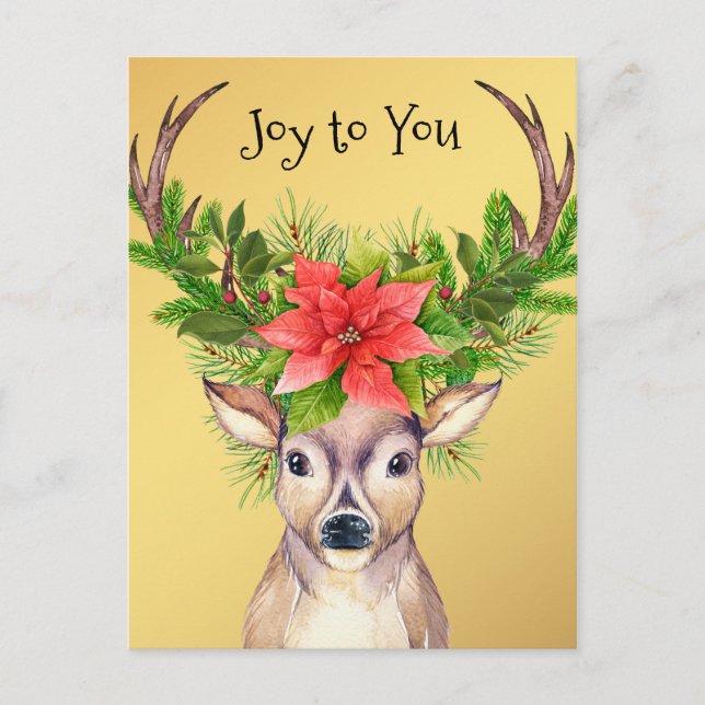 Christmas Joy Holiday Deer Illustration Postcard (Front)