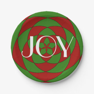 Christmas Joy Holiday Geometric Pattern Paper Plate
