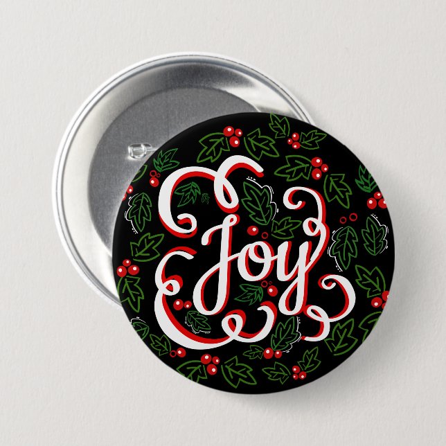 Christmas Joy Holly Berries & Leaves 3 Inch Round Button (Front & Back)