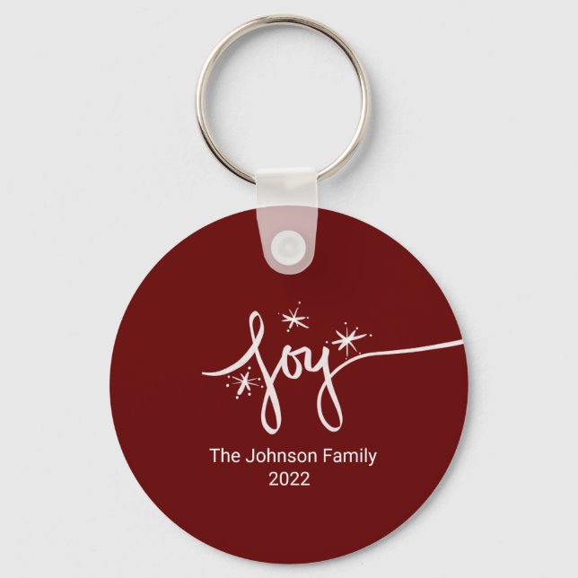 Christmas Joy Lettering Hand Drawn Pink Snowflake Keychain (Front)