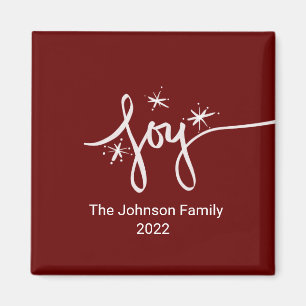 Christmas Joy Lettering Hand Drawn Pink Snowflake Magnet