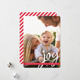 CHRISTMAS JOY modern overlay photo script red Holiday Card