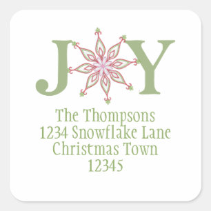 Christmas Joy Modern Snowflake Return Address Square Sticker