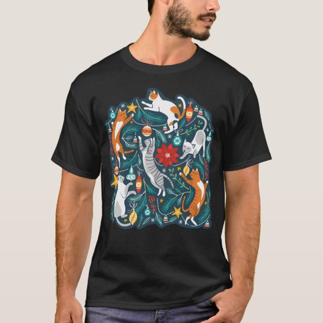Christmas Joy  Nile Blue Background Teal Pine Leav T-Shirt (Front)