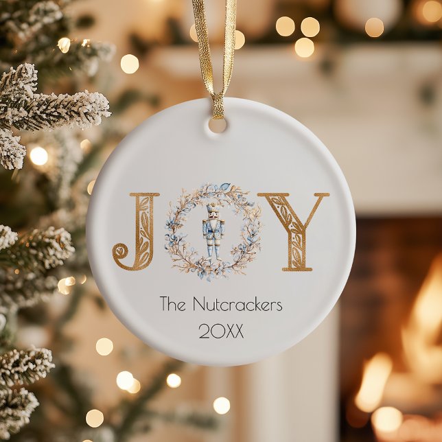 Christmas Joy Nutcracker Watercolor Photo Ceramic Ornament (Creator Uploaded)