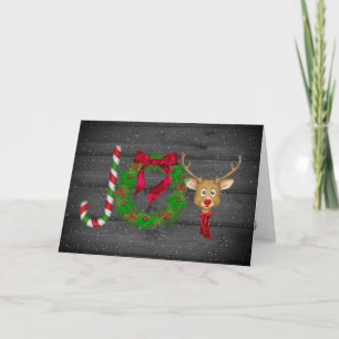 Christmas Joy on black wood with snowflakes Card