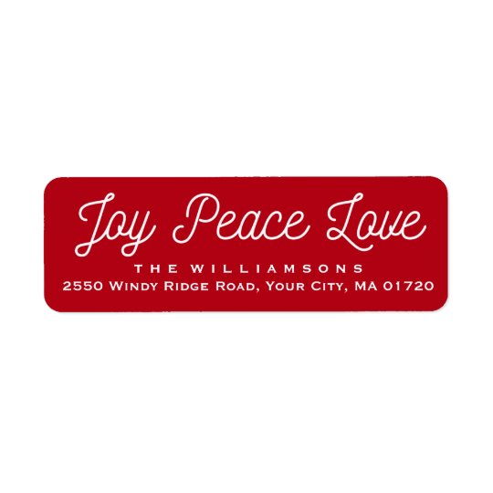 Christmas Joy Peace Love Custom Red Return Address Label