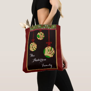 Christmas Joy Peace Love Family Personalize Tote Bag