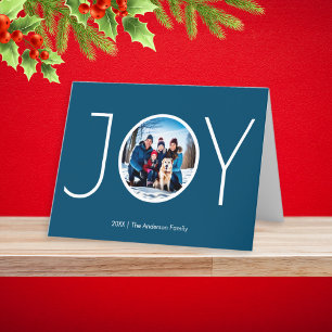 Christmas Joy Photo Blue Personalized Holiday Card