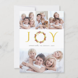 Christmas Joy Photo Collage Gold Faux Foil Holiday Card