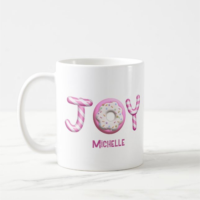 Christmas Joy | Pink Candy Cane Personalized  Coffee Mug (Left)