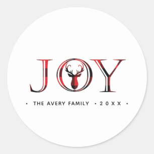 Christmas Joy Plaid Personalized Classic Round Sticker