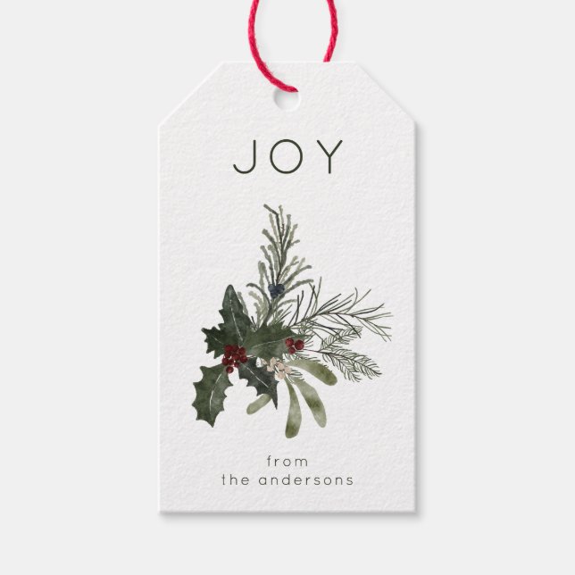 Christmas Joy Rustic Greenery Gift Tags (Front)