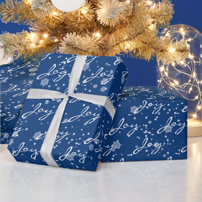 Christmas JOY Text In Snowflakes  Wrapping Paper (Holidays)