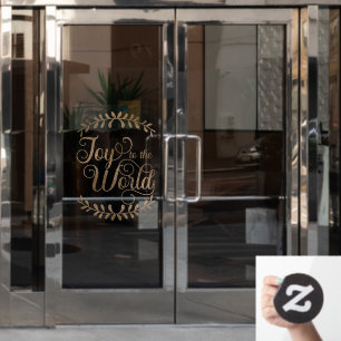 Christmas Joy To The World Faux Gold Leaf Business Window Cling