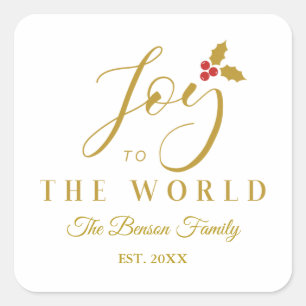 Christmas Joy to the World Quote Whimsical Script Square Sticker