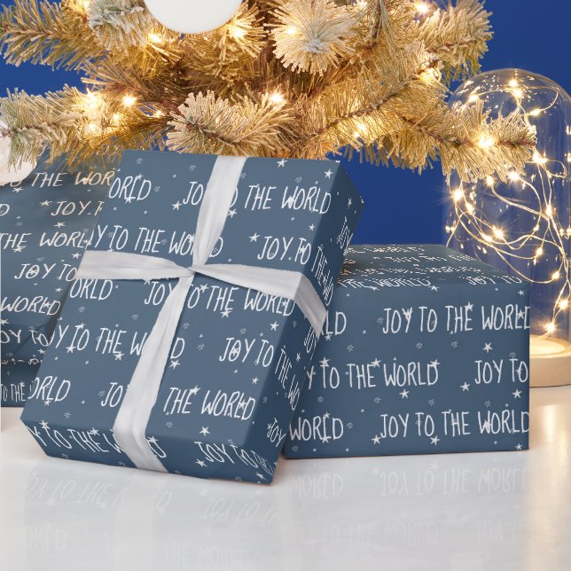 Christmas JOY TO THE WORLD Text On Stars Wrapping Paper (Holidays)