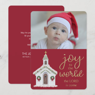 Christmas Joy to the World White Church Photo  Holiday Card