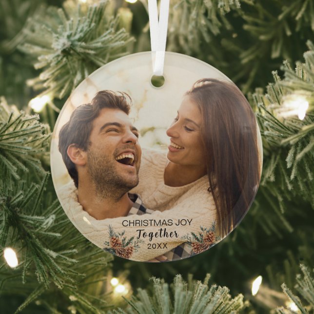 Christmas Joy Together Couple Glass Ornament (Insitu)
