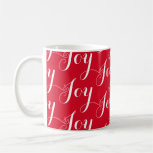 Christmas Joy Typography Pattern Holiday Red White Coffee Mug