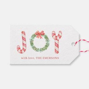Christmas Joy Watercolor Candy Canes Wreath Gift T Tags