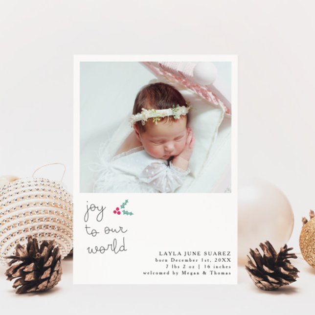Christmas Joy White Photo Birth Announcement (Creator Uploaded)