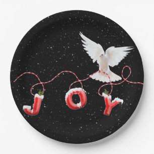 Christmas JOY with Dove and Snowflakes  Paper Plate