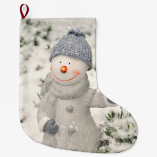 Christmas Joy with Smiling Snowman Large Christmas Stocking