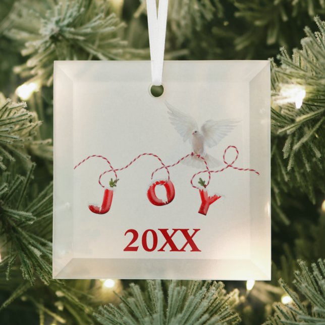 Christmas Joy with White Dove  Glass Ornament (Insitu)