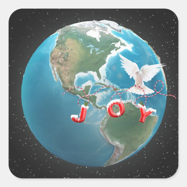 Christmas JOY with White Dove on Globe Square Sticker (Front)