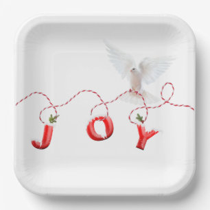 Christmas Joy with White Dove Paper Plate