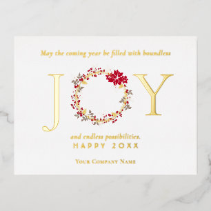 Christmas JOY Wreath Business Foil Holiday Postcard