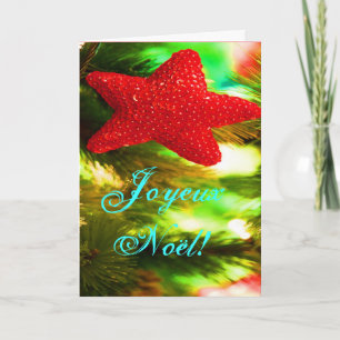 Christmas Joyeux Noel Red Christmas Star Holiday Card