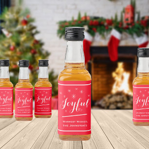 Christmas Joyful Gifting Script Name Cute Red Mini Liquor Bottle Label